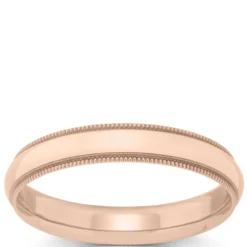Rose Gold Polished Milgrain Edge Comfort Fit 4mm Band 14K