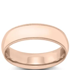 Rose Gold Polished Milgrain Edge Comfort Fit 6mm Band 14K
