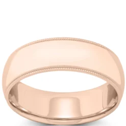 Rose Gold Polished Milgrain Edge Comfort Fit 7mm Band 14K