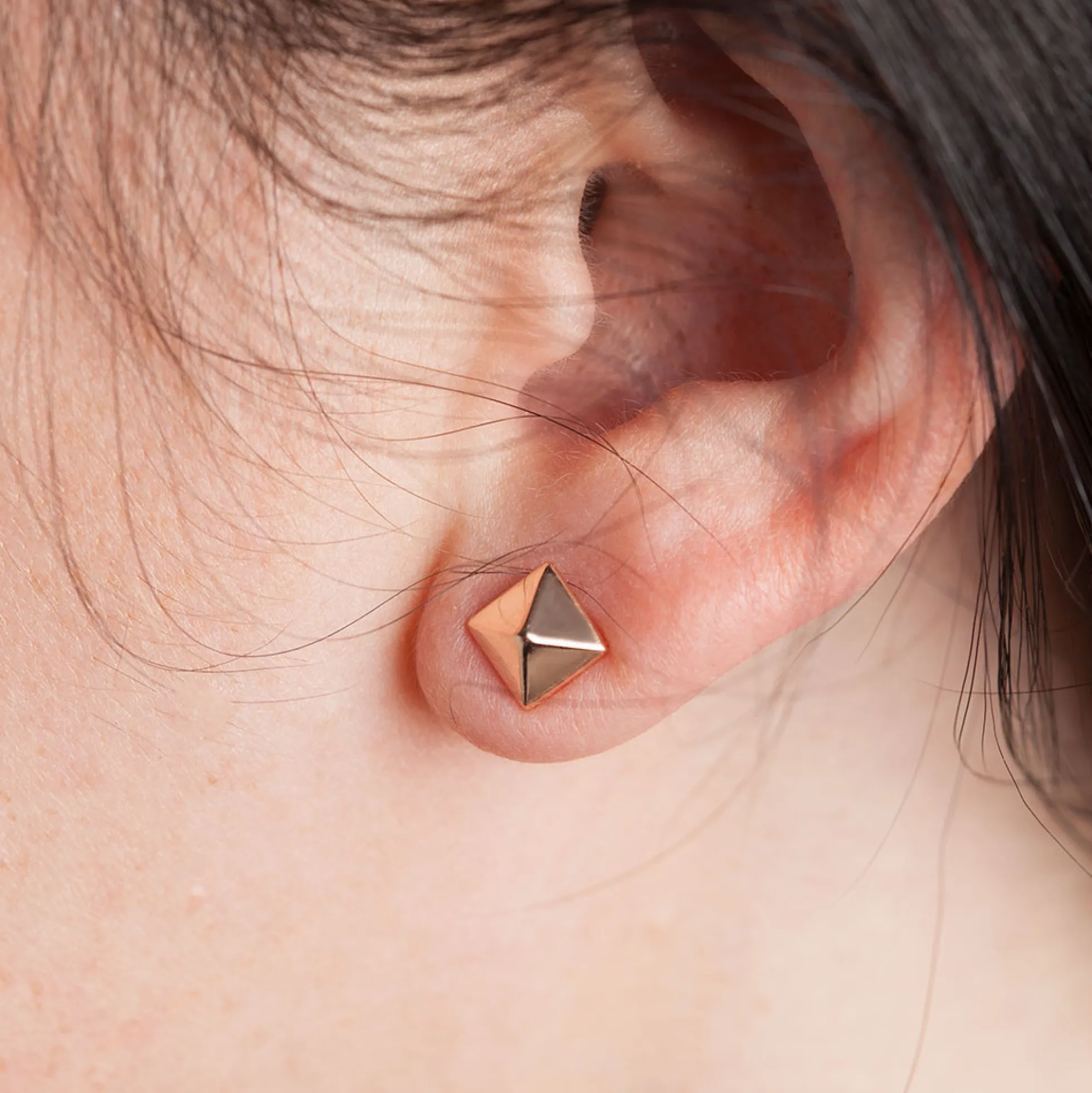 Rose Gold Pyramid Earring 14K