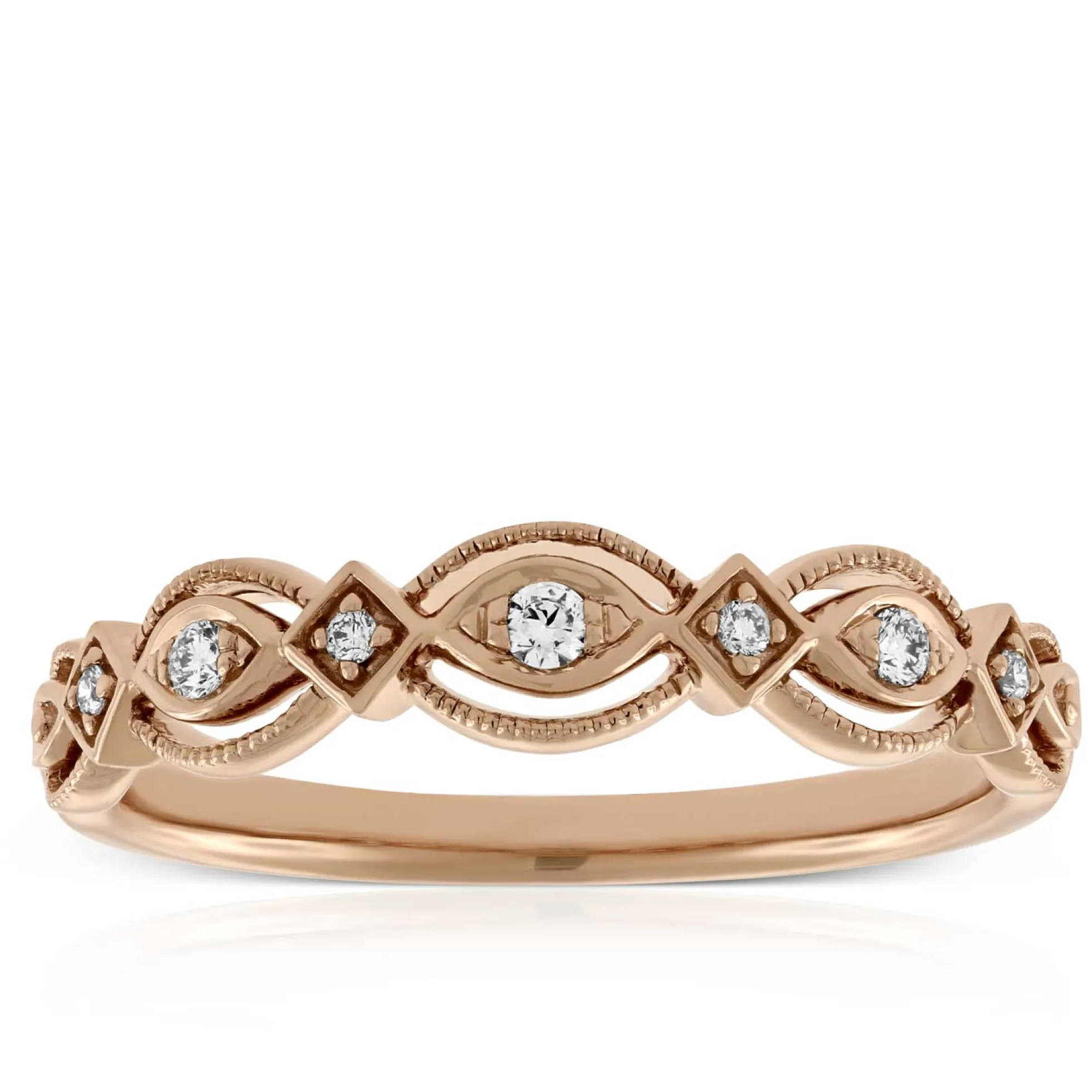 Rose Gold Scalloped Diamond Band 14K