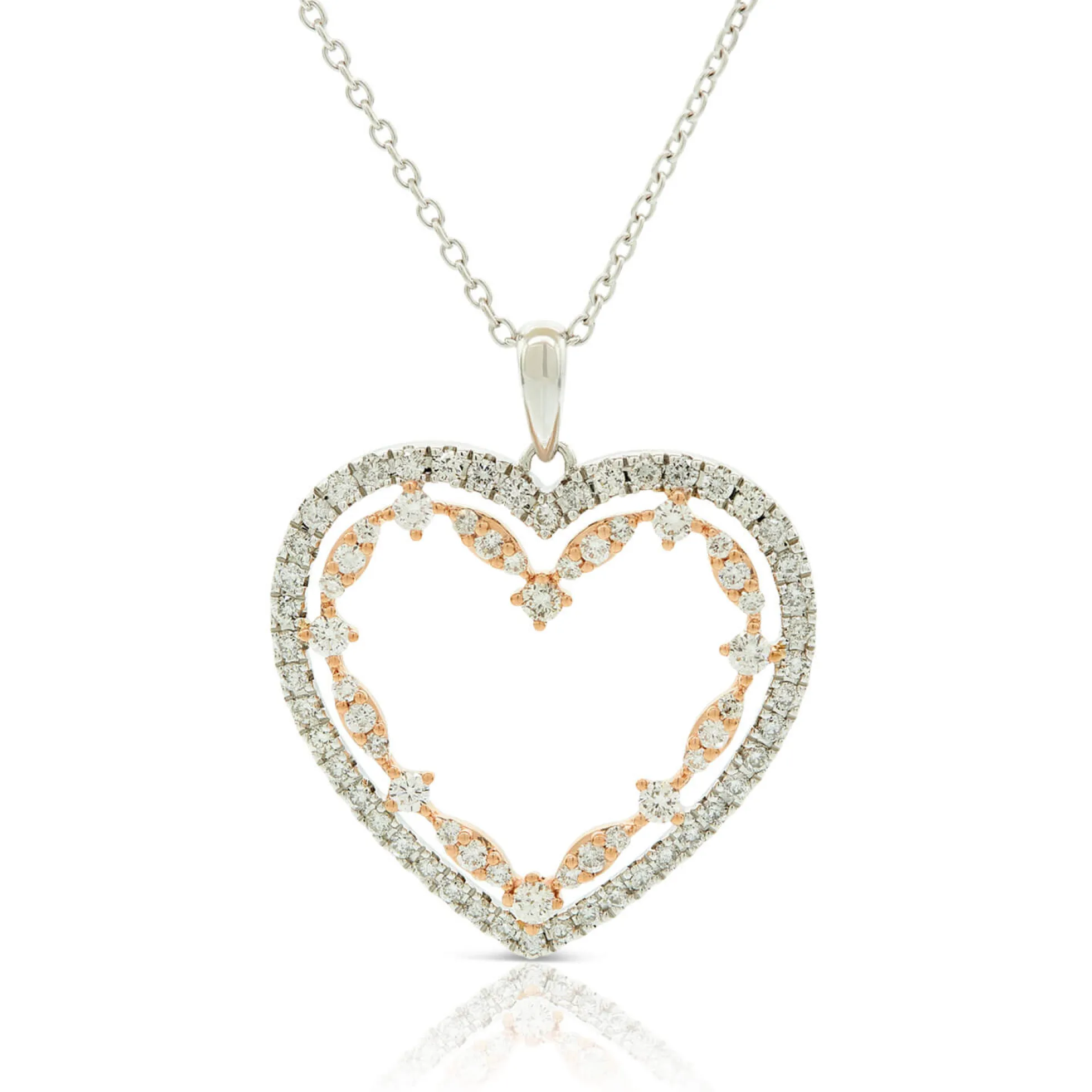 Rose Gold Two-Tone Diamond Heart Necklace 14K
