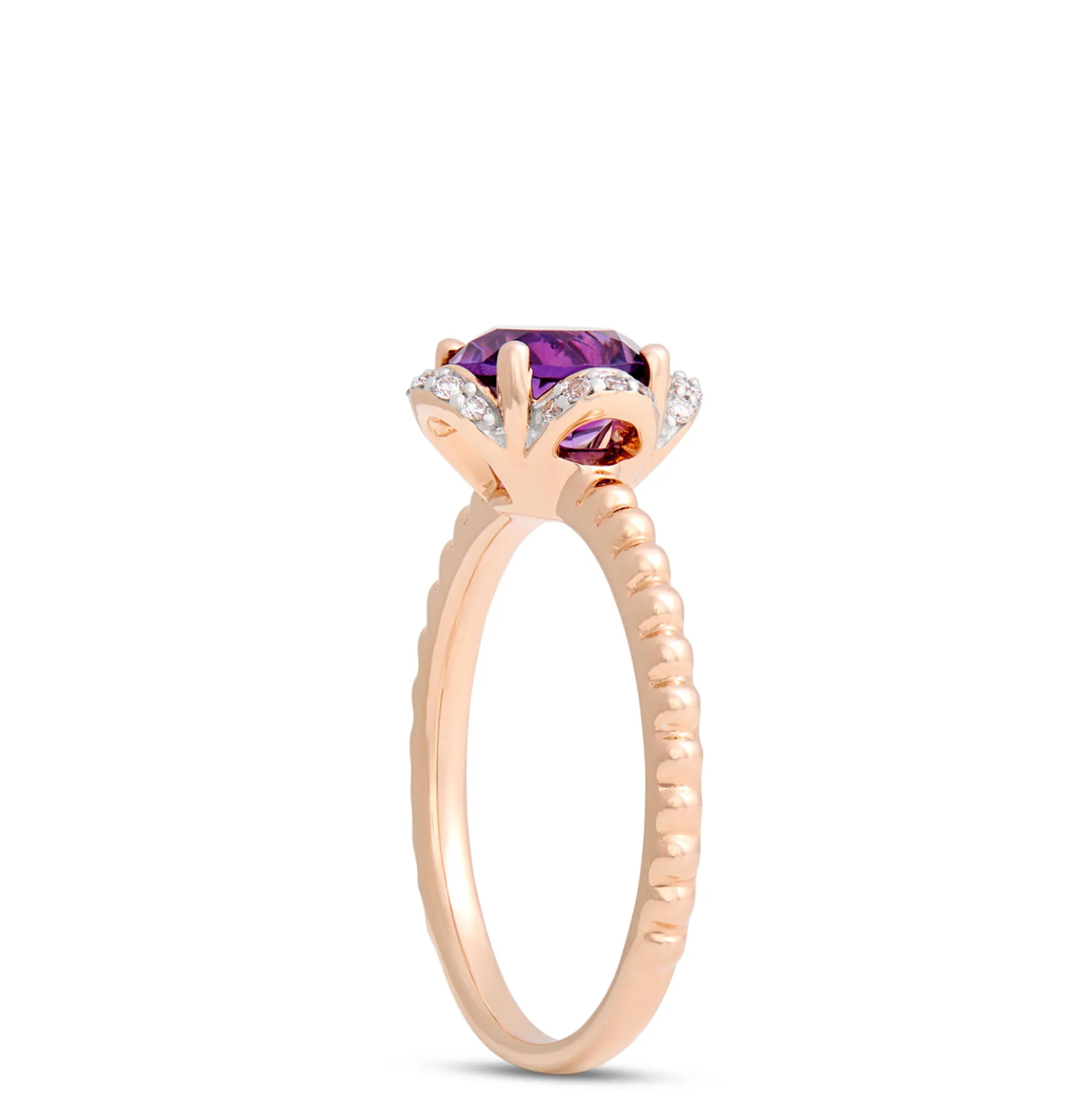 Round Amethyst and Diamond Ring, 14K Rose Gold