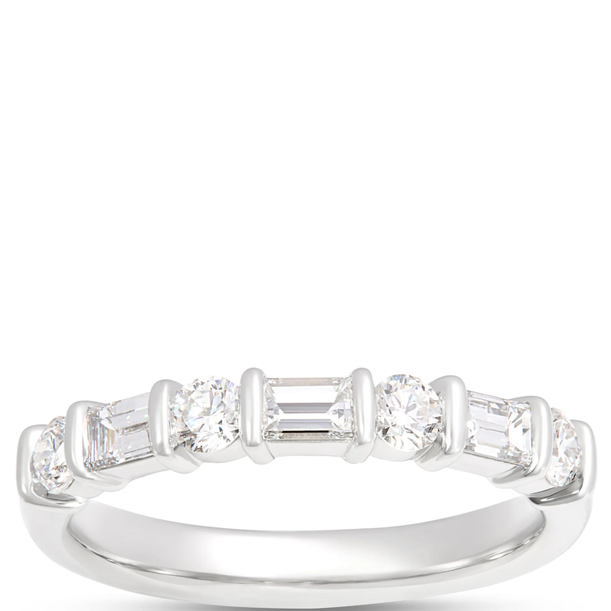 Round and Baguette Diamond Ring, ¾ Total Carat Weight, Platinum