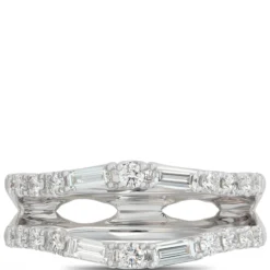 Round and Baguette Diamond Ring Enhancer in 14K White Gold