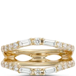 Round and Baguette Diamond Ring Guard, 14K Yellow Gold