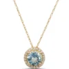 Round Aquamarine Pendant Necklace, 14K Yellow Gold
