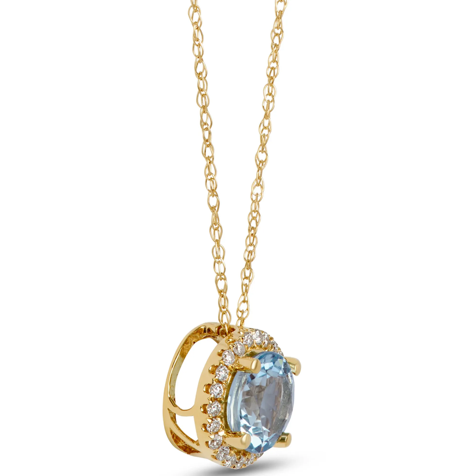 Round Aquamarine Pendant Necklace, 14K Yellow Gold