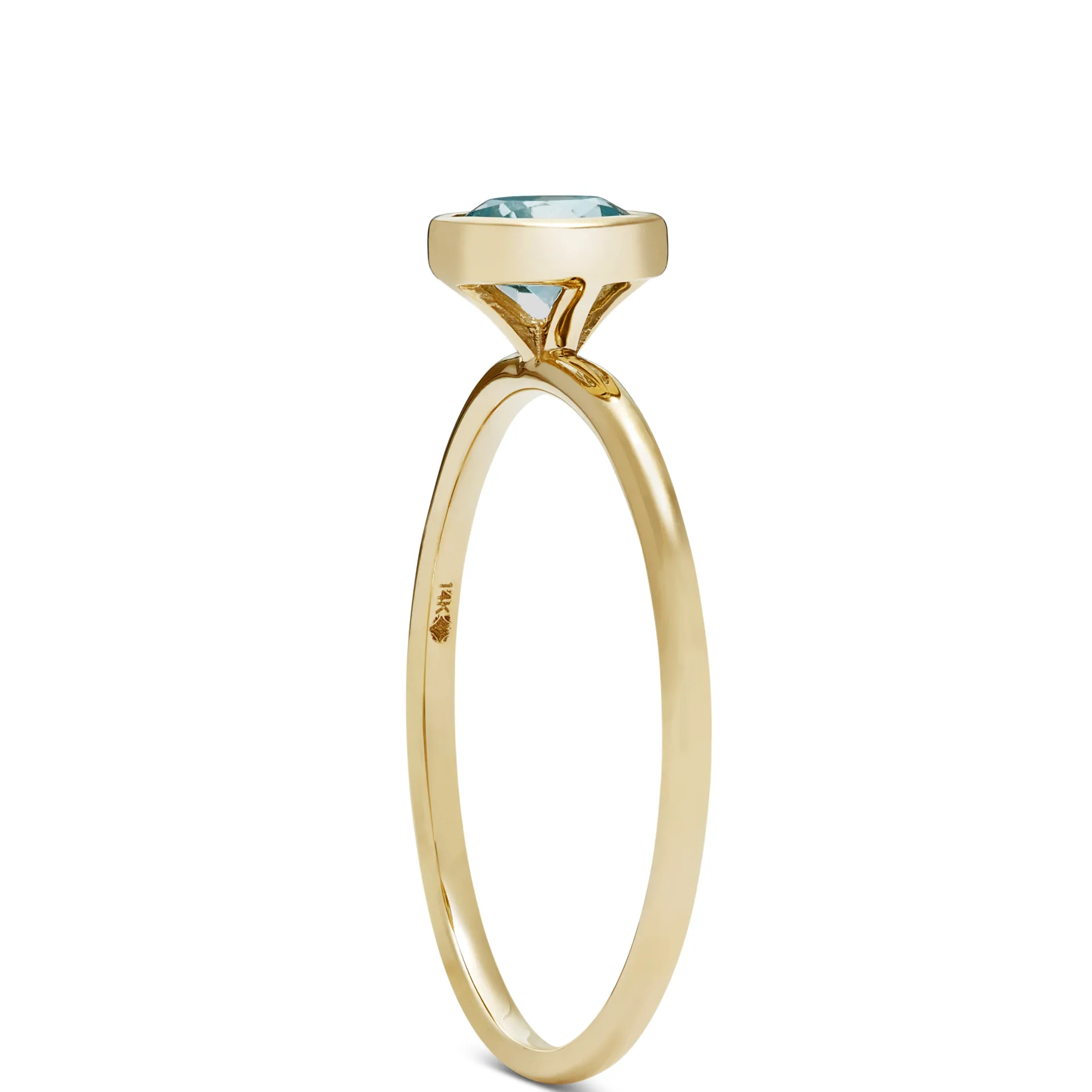 Round Bezel Set Blue Topaz Ring, 14K