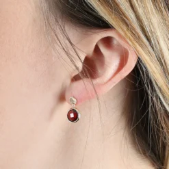 Round Bezel Set Garnet Earrings 14K