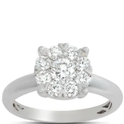 Round Cluster Diamond Engagement Ring, 14K White Gold