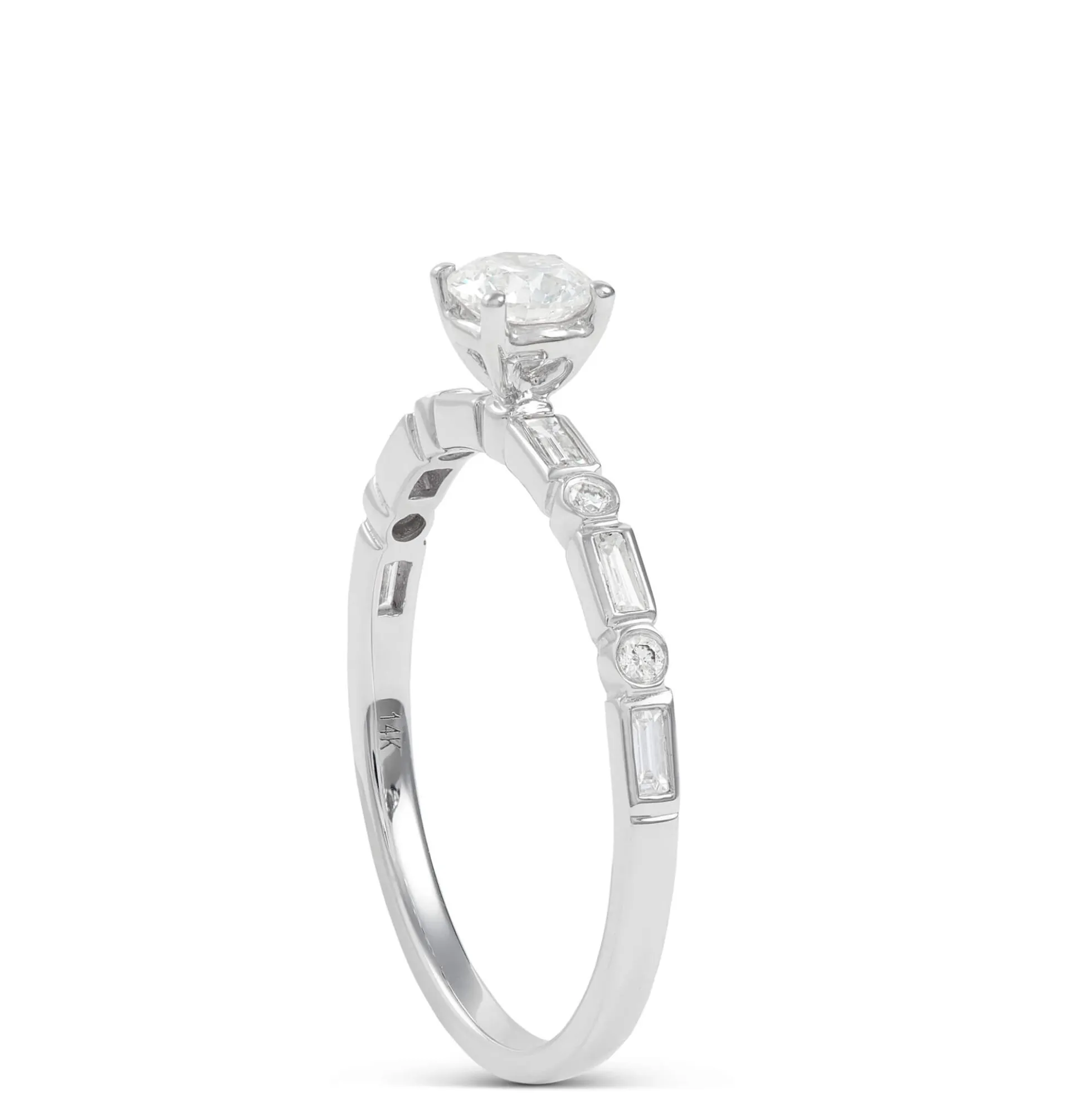 Round Cut Diamond Bridal Ring, 14K Gold