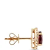 Round Cut Rhodolite and Diamond Halo Earrings, 14K Yellow Gold