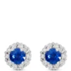 Round Cut Sapphire Halo Stud Earrings, 14K White Gold