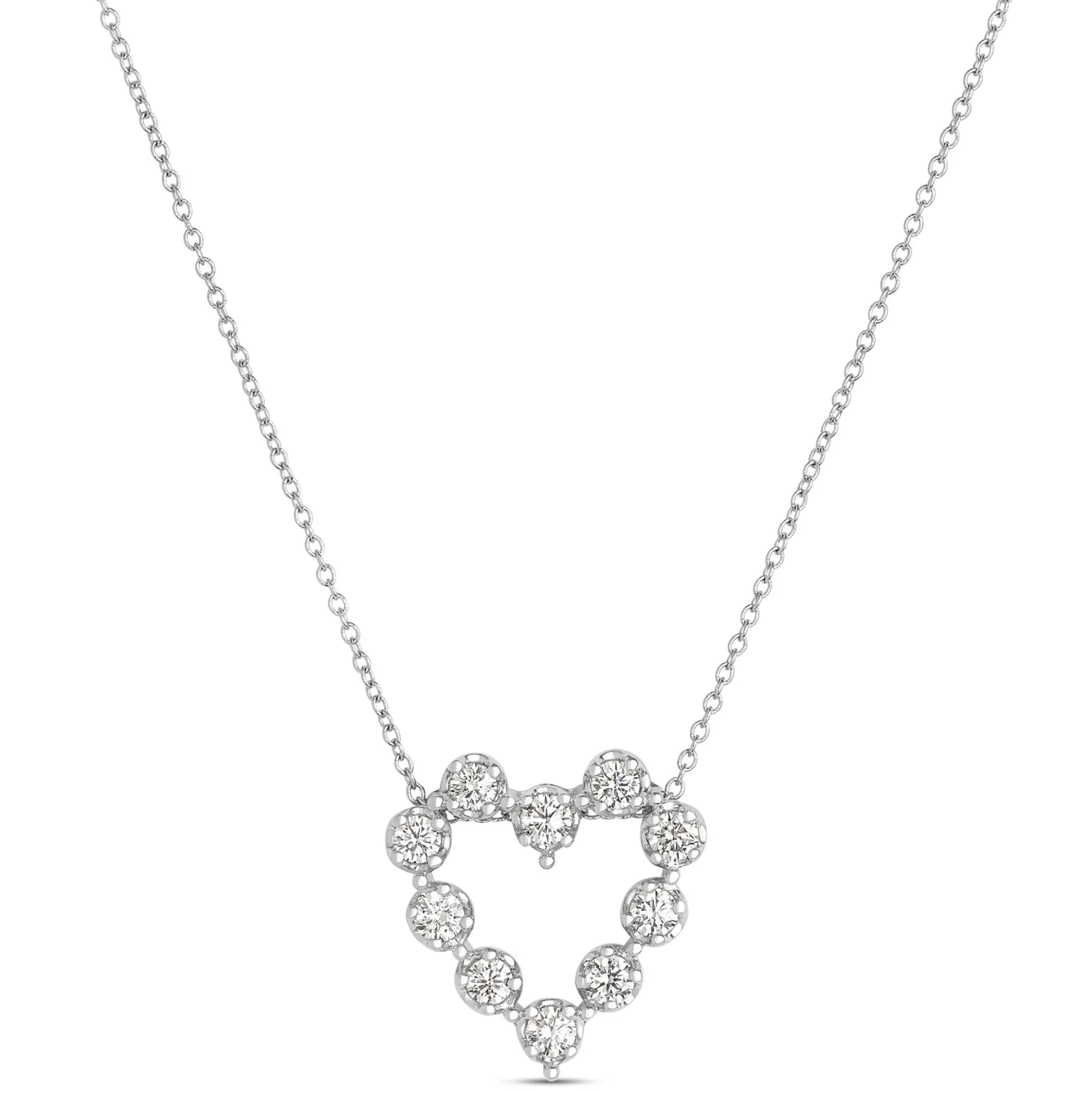 Round Diamond Heart Pendant, 14K White Gold