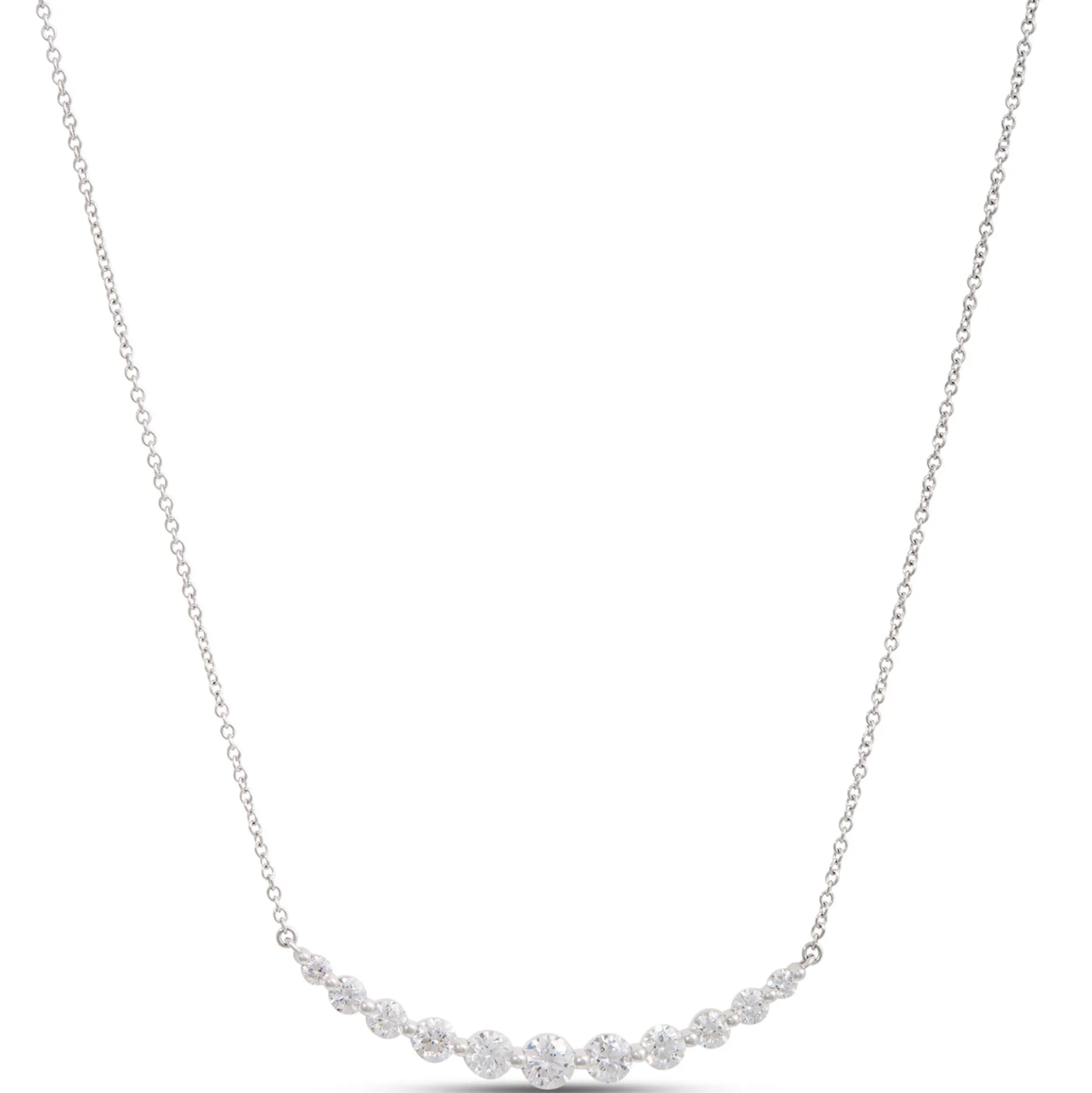Round Diamond in Graduated Sizes Necklace, 18K White Gold