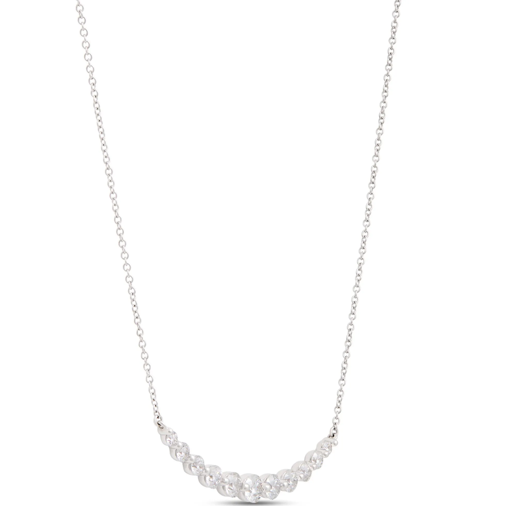 Round Diamond in Graduated Sizes Necklace, 18K White Gold