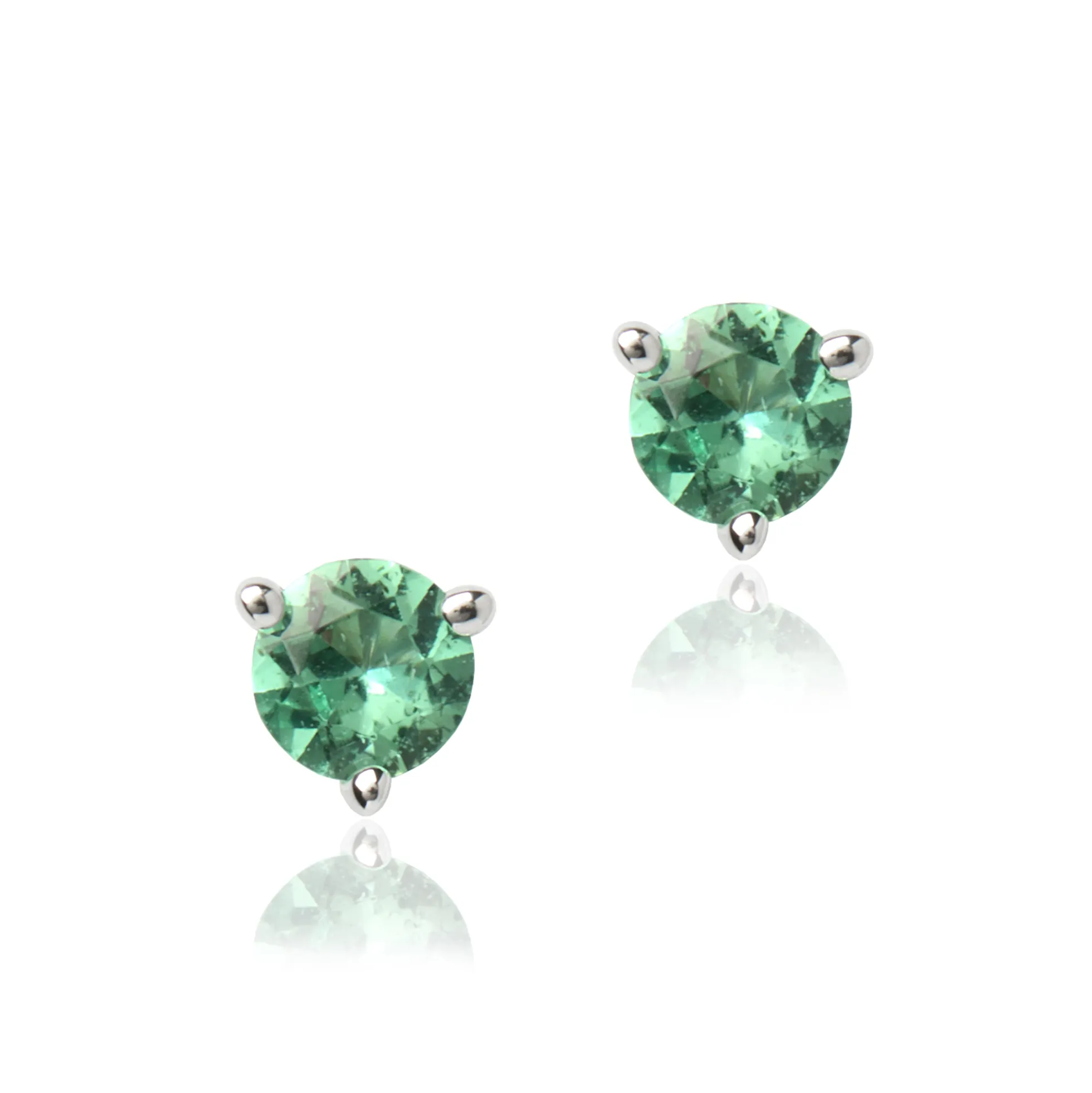 Round Emerald Studs, 14K White Gold