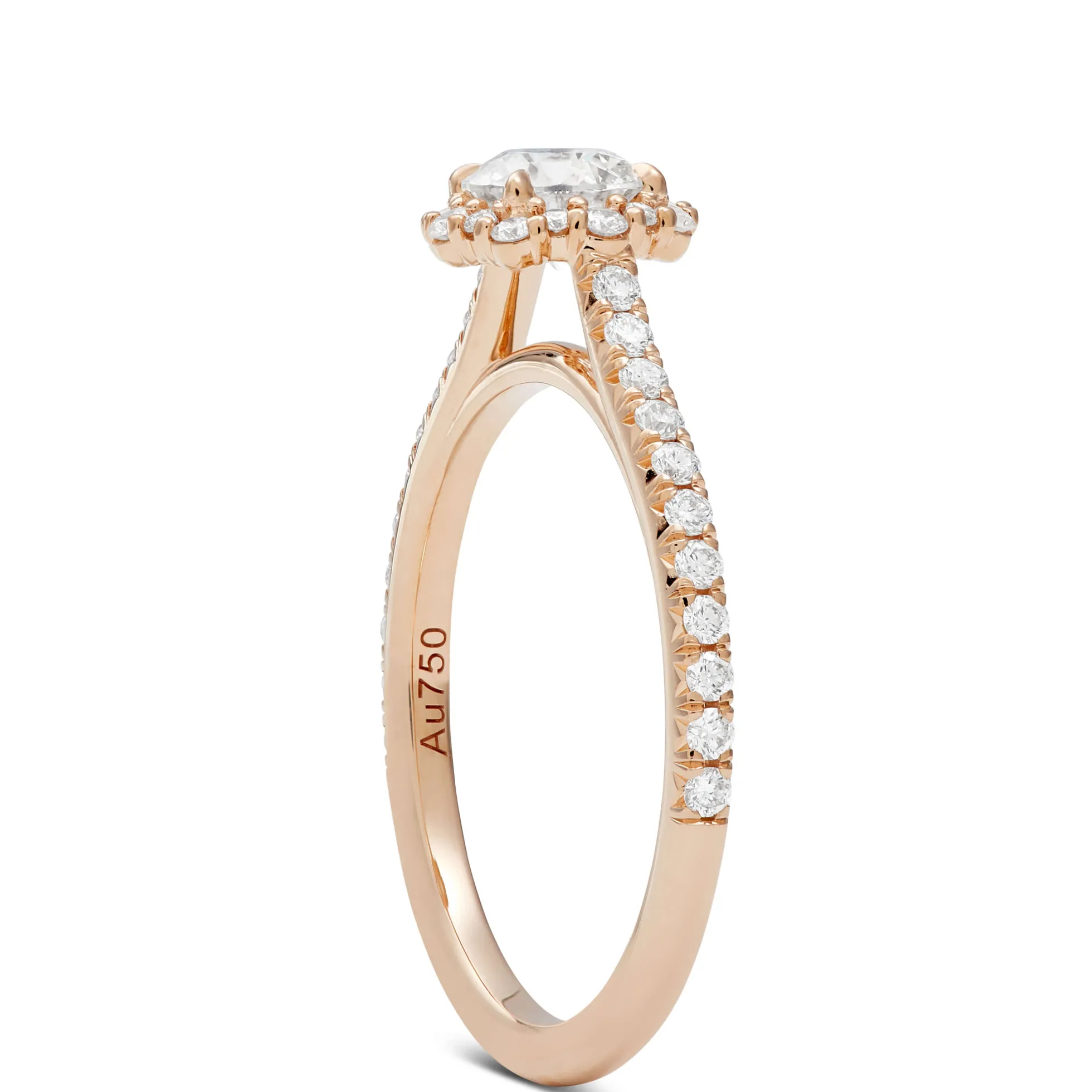 Round Halo Diamond Ring, 18K Yellow Gold