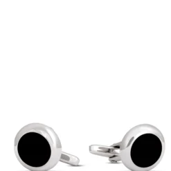 Round Onyx Cufflinks, Sterling Silver