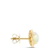 Round Opal and Diamond Halo Earrings, ⅓ Total Carat Weight, 14K Yellow Gold