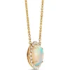Round Opal and Diamond Halo Necklace, 14K Yellow Gold
