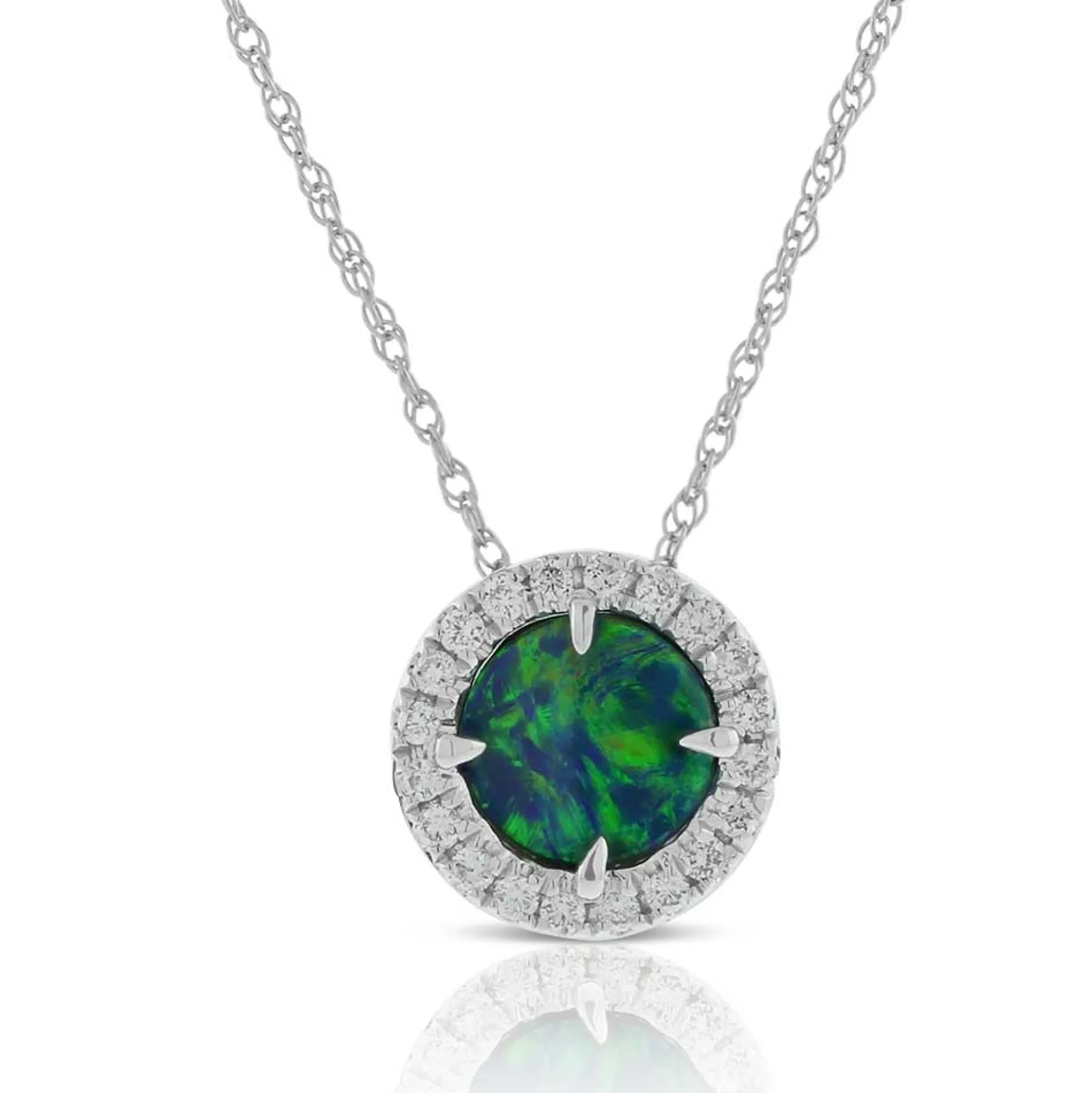 Round Opal Doublet & Diamond Necklace 14K