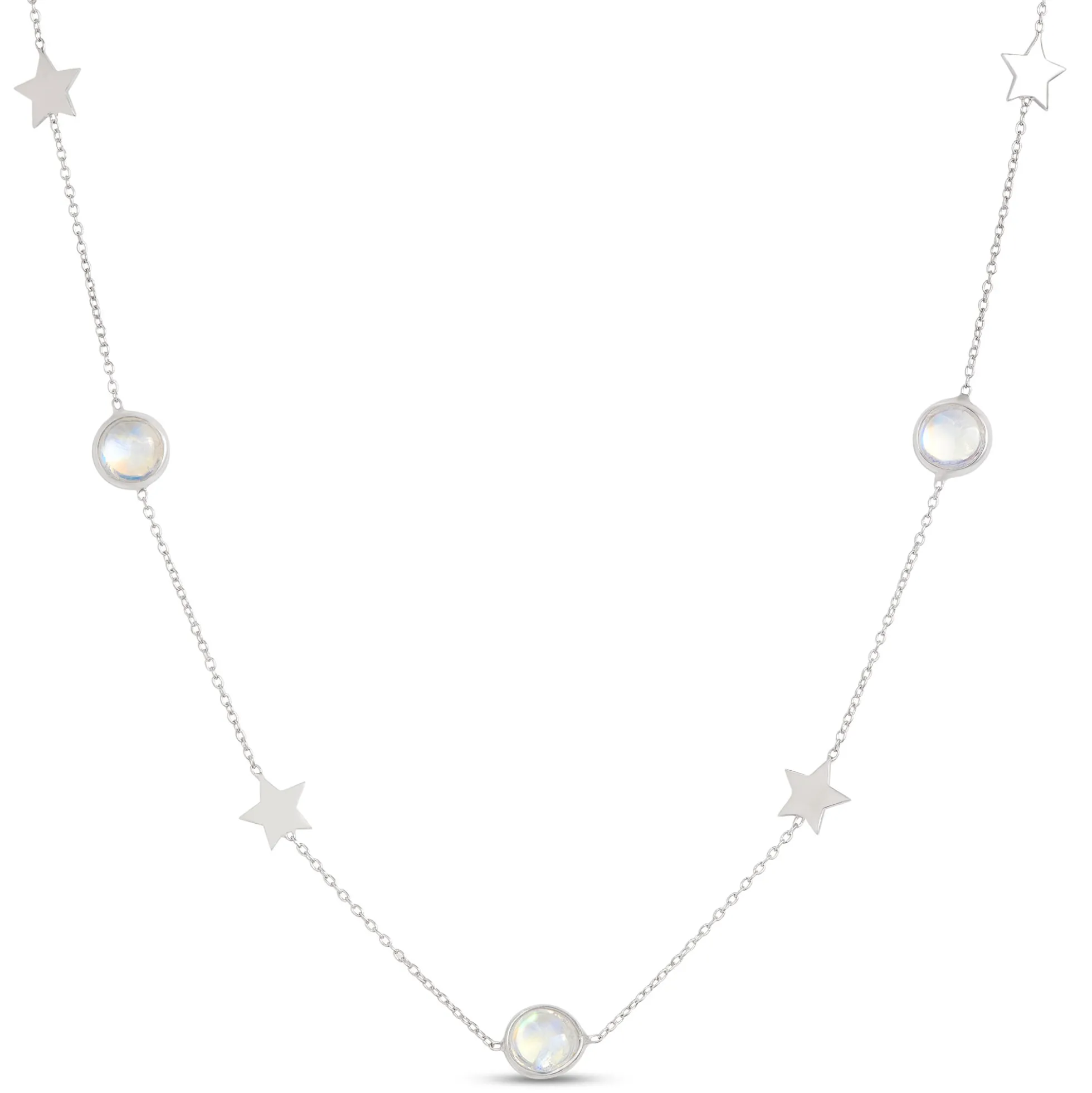 Round Rainbow Moonstone Necklace, Sterling Silver