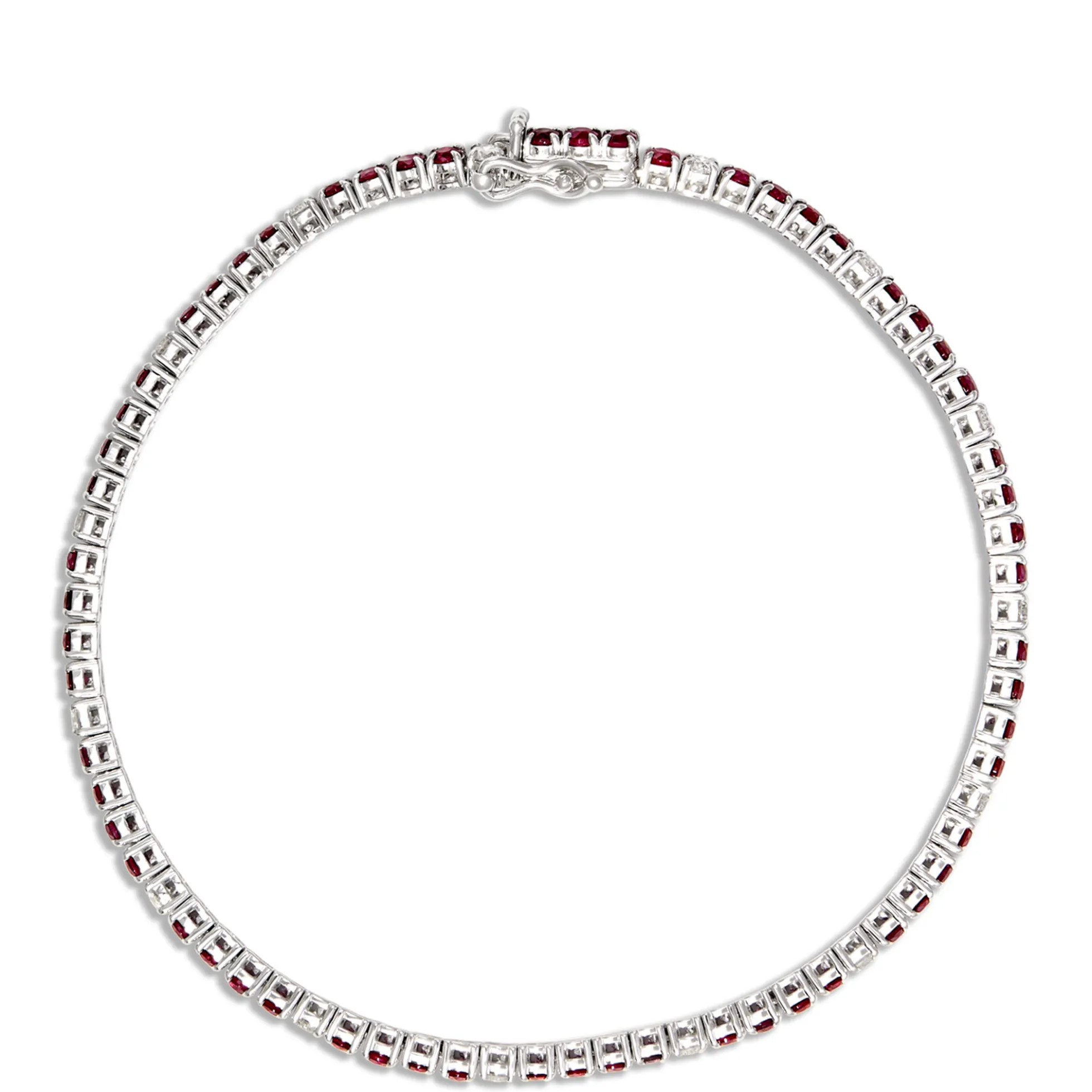 Round Ruby and Diamond Bracelet, 14K White Gold