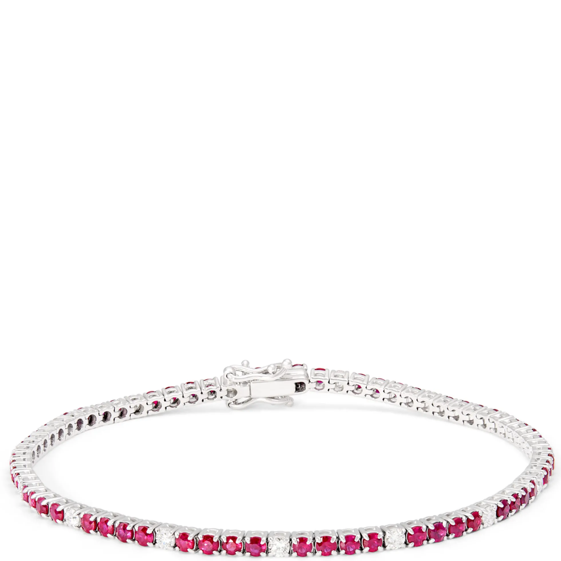 Round Ruby and Diamond Bracelet, 14K White Gold