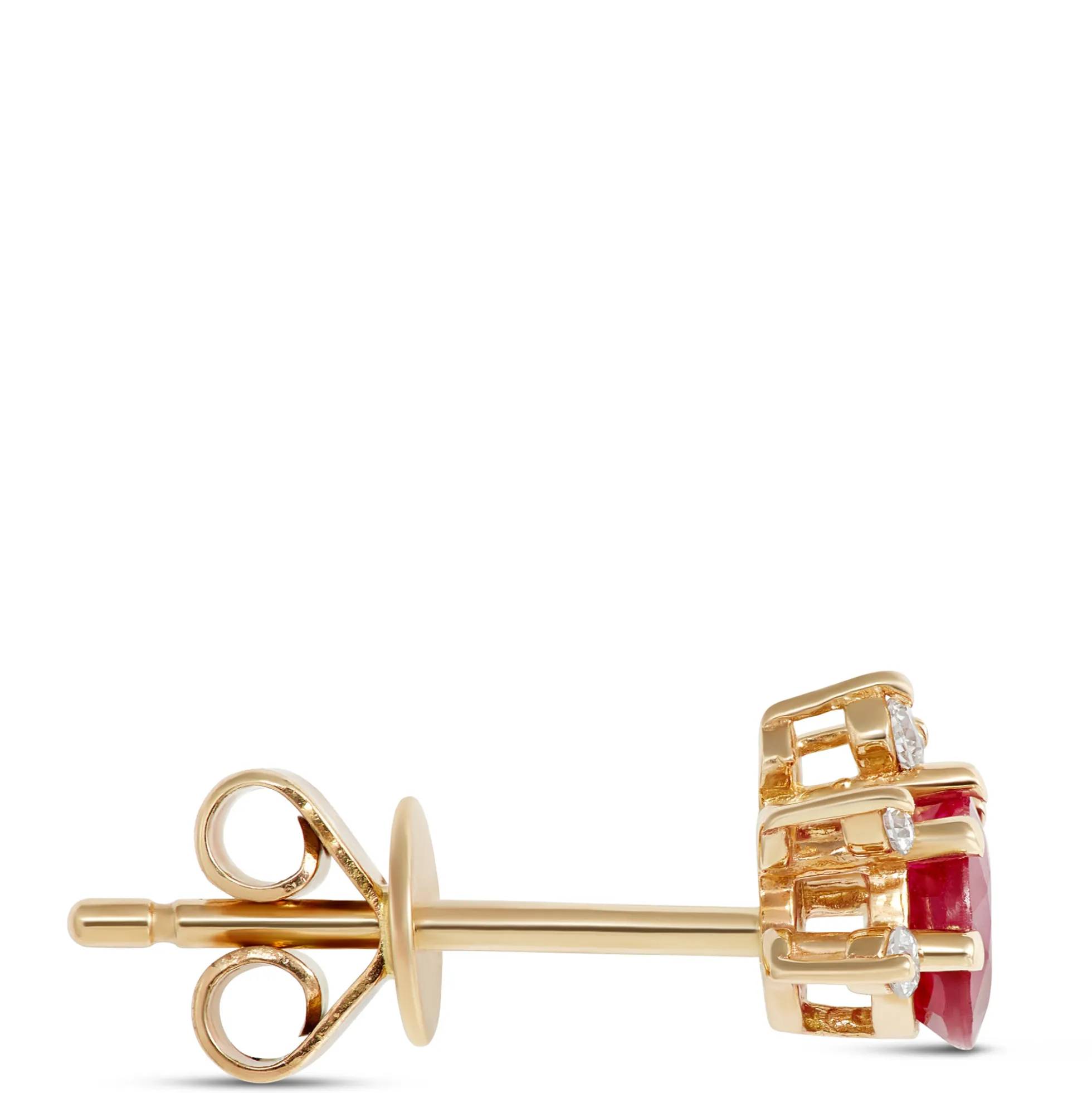 Round Ruby Studs, 14K Yellow Gold