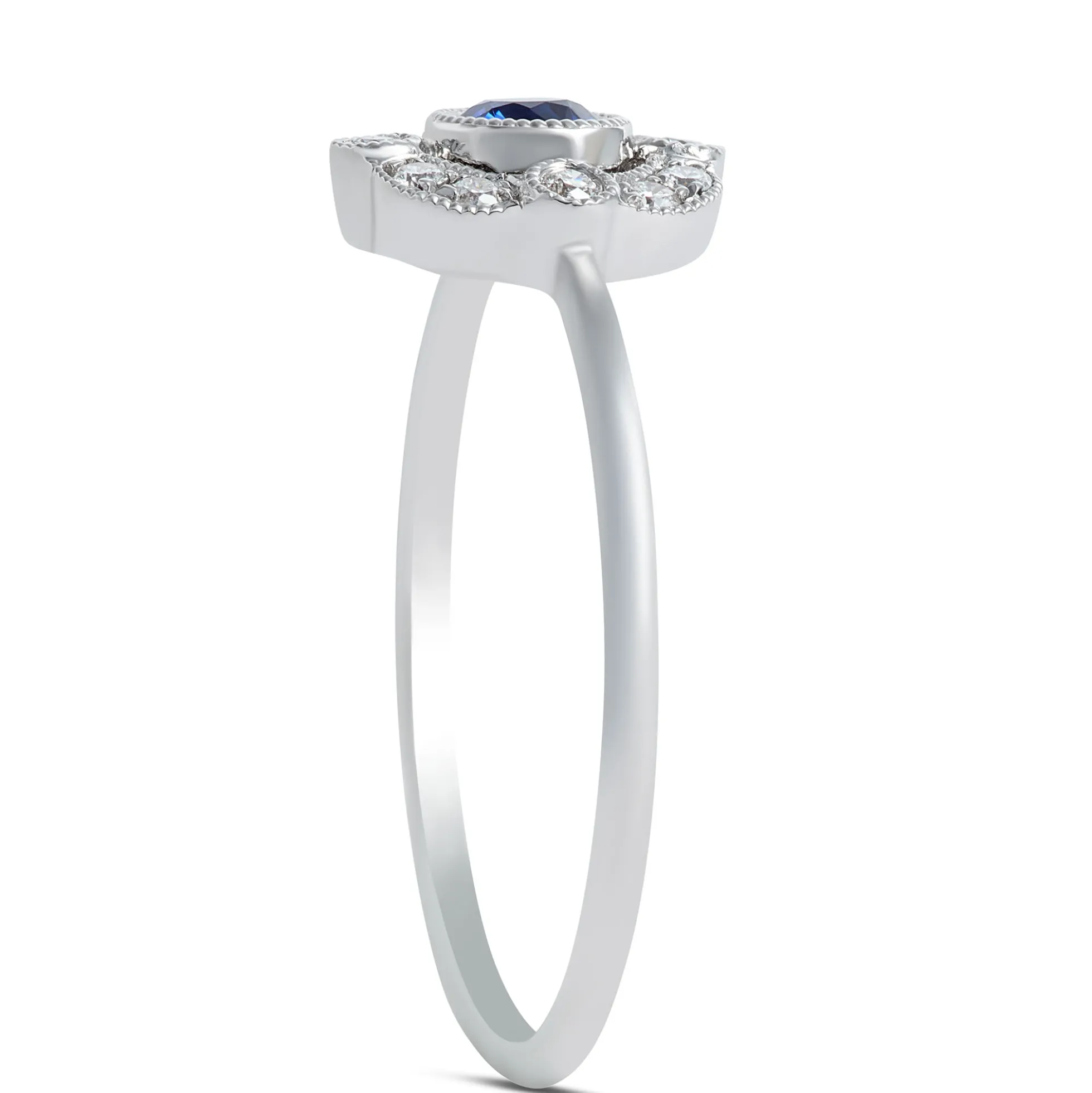 Round Sapphire and Diamond Ring, 14K White Gold