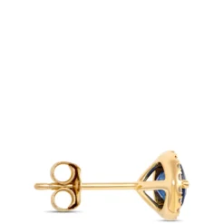 Round Sapphire and Diamond Studs, 0.15 Total Carat Weight 14K Yellow Gold
