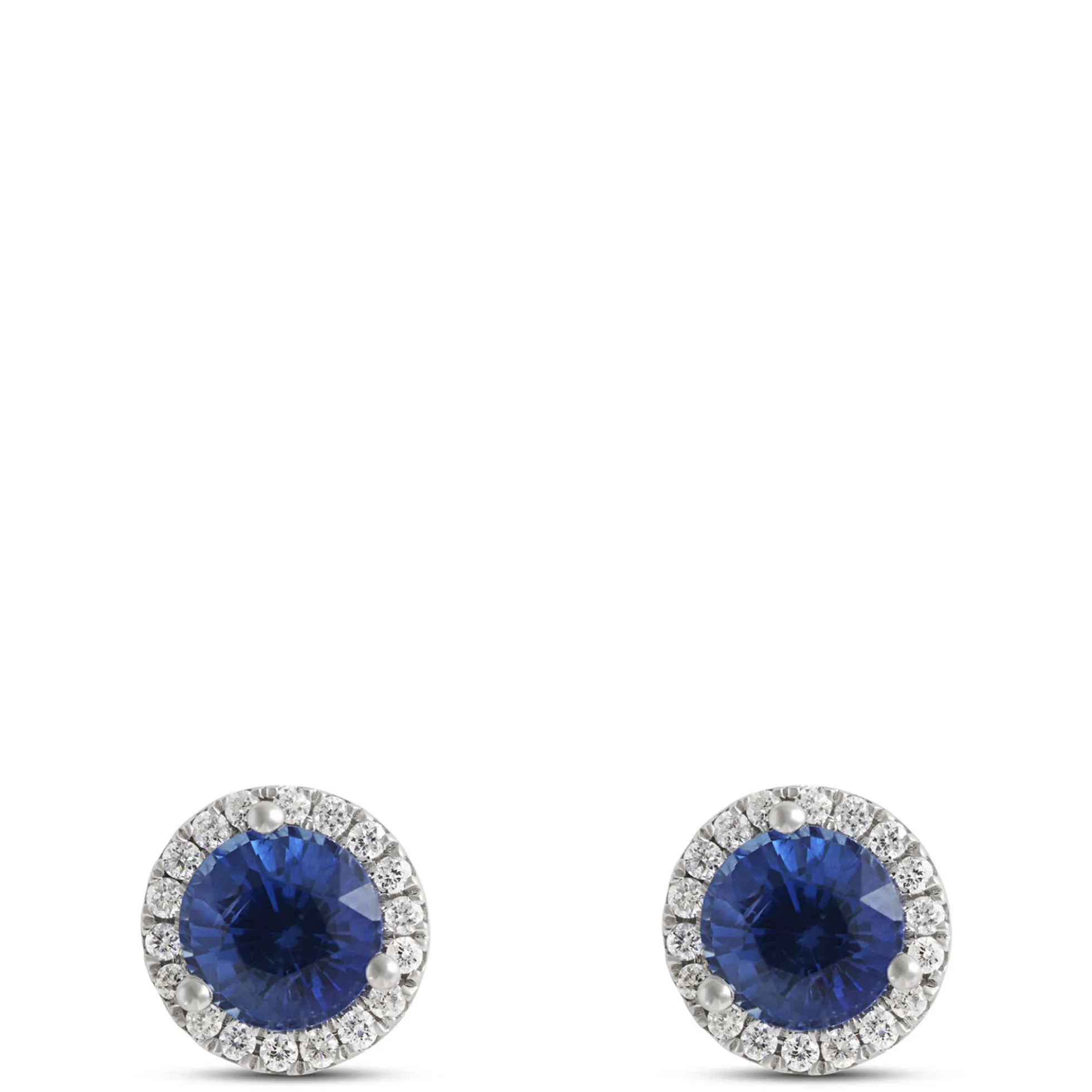 Round Sapphire and Diamond Studs, 14K White Gold