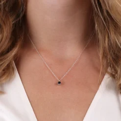 Round Sapphire Pendant 14K