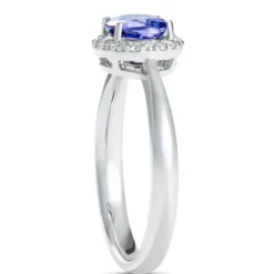Round Tanzanite and Diamond Ring, ⅕ Total Carat Weight, 14K White Gold