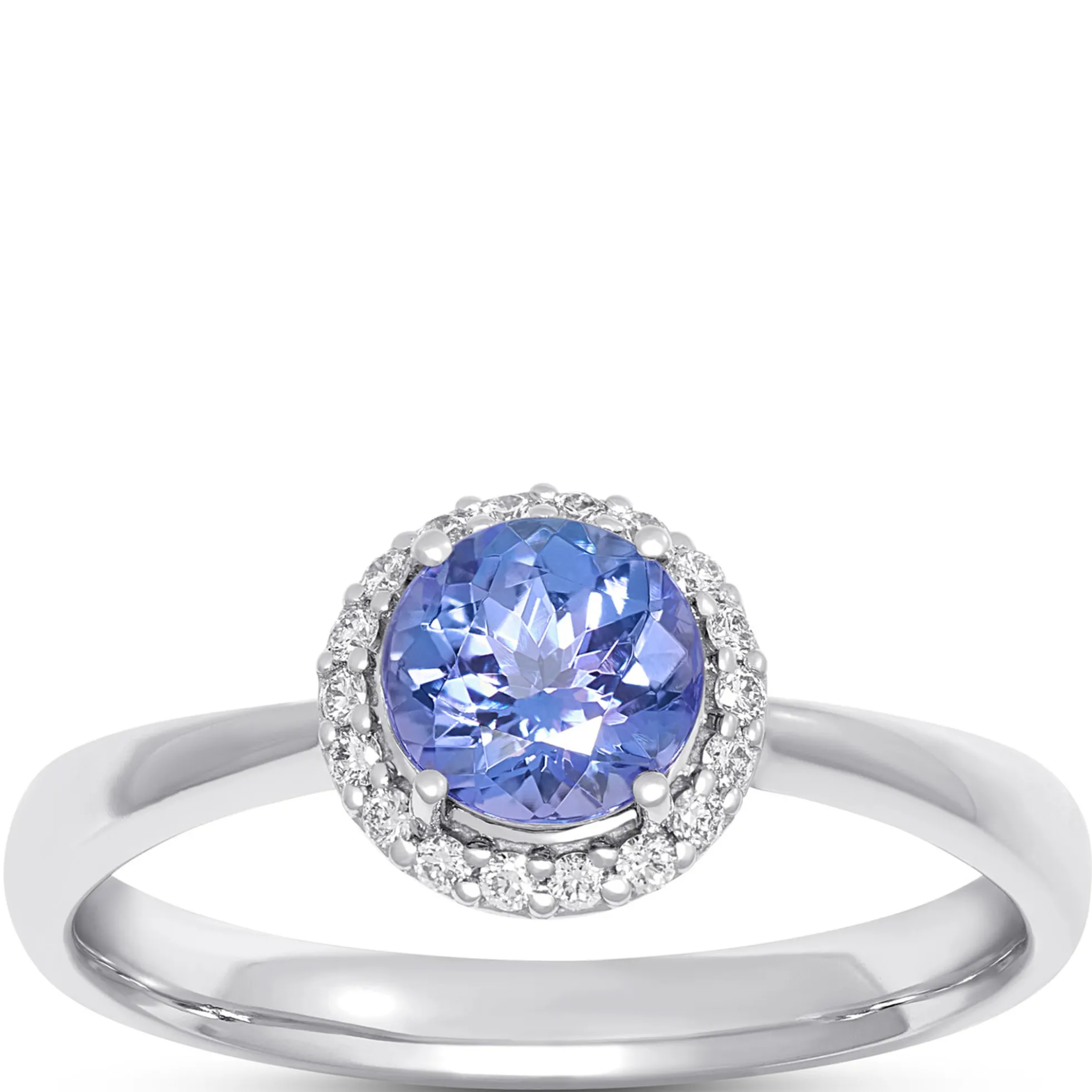 Round Tanzanite and Diamond Ring, ⅕ Total Carat Weight, 14K White Gold