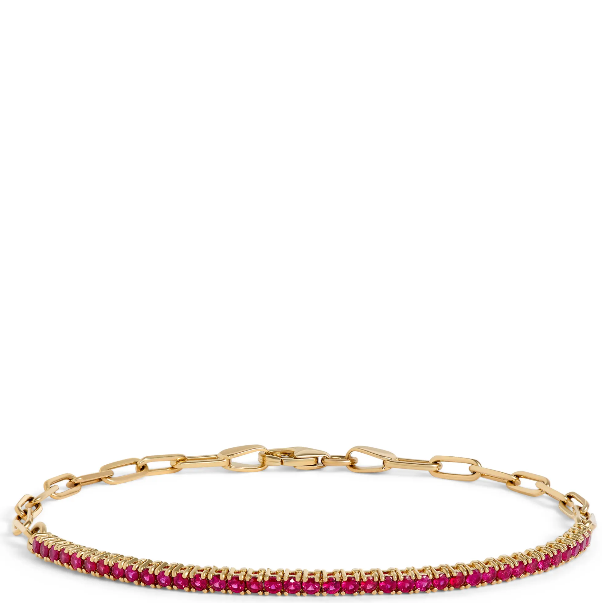 Ruby and Paperclip Link Bracelet, 14K Yellow Gold