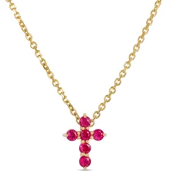 Ruby Cross Pendant, 14K Yellow Gold