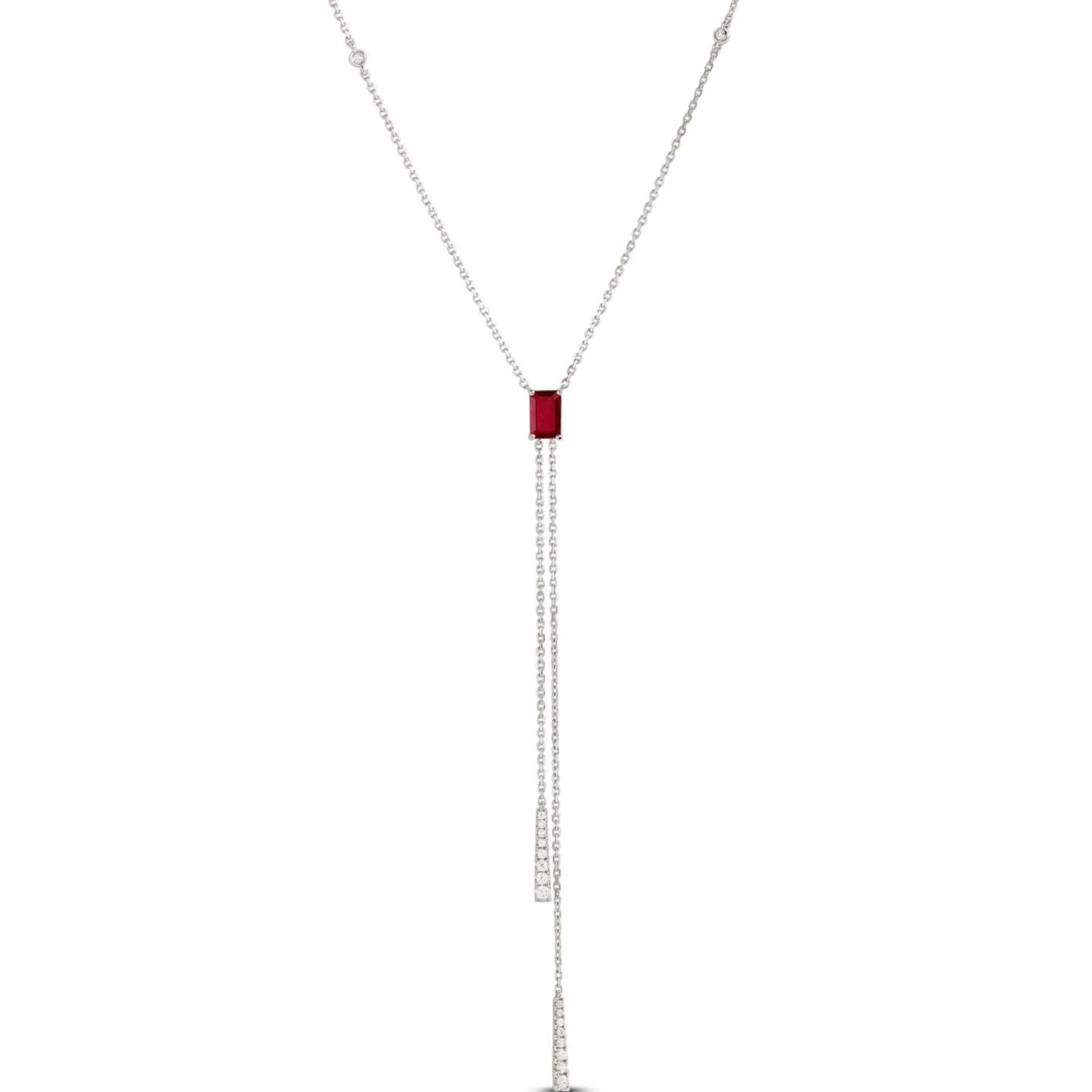 Ruby & Diamond Stationary Lariat Necklace 14K