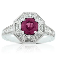 Ruby & Half Moon Diamond Halo Ring 18K