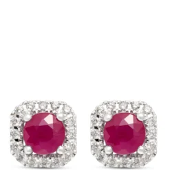 Rudy Studs with Diamond Halo, 14K White Gold