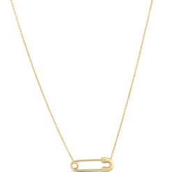 Safety Pin Gold Necklace, 14K Yellow Gold