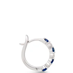 Sapphire and Round Diamond Hoops, 14K White Gold