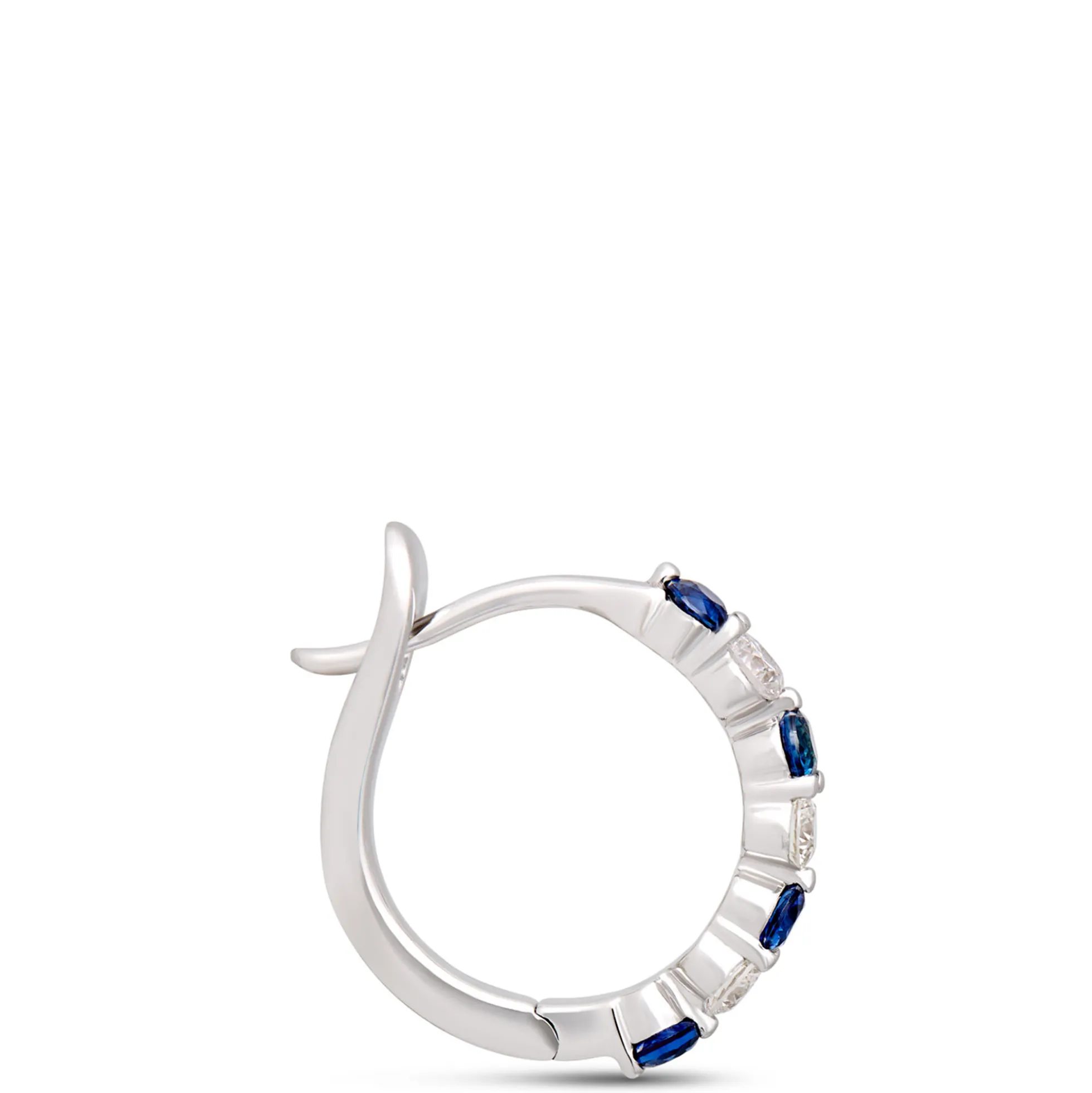 Sapphire and Round Diamond Hoops, 14K White Gold