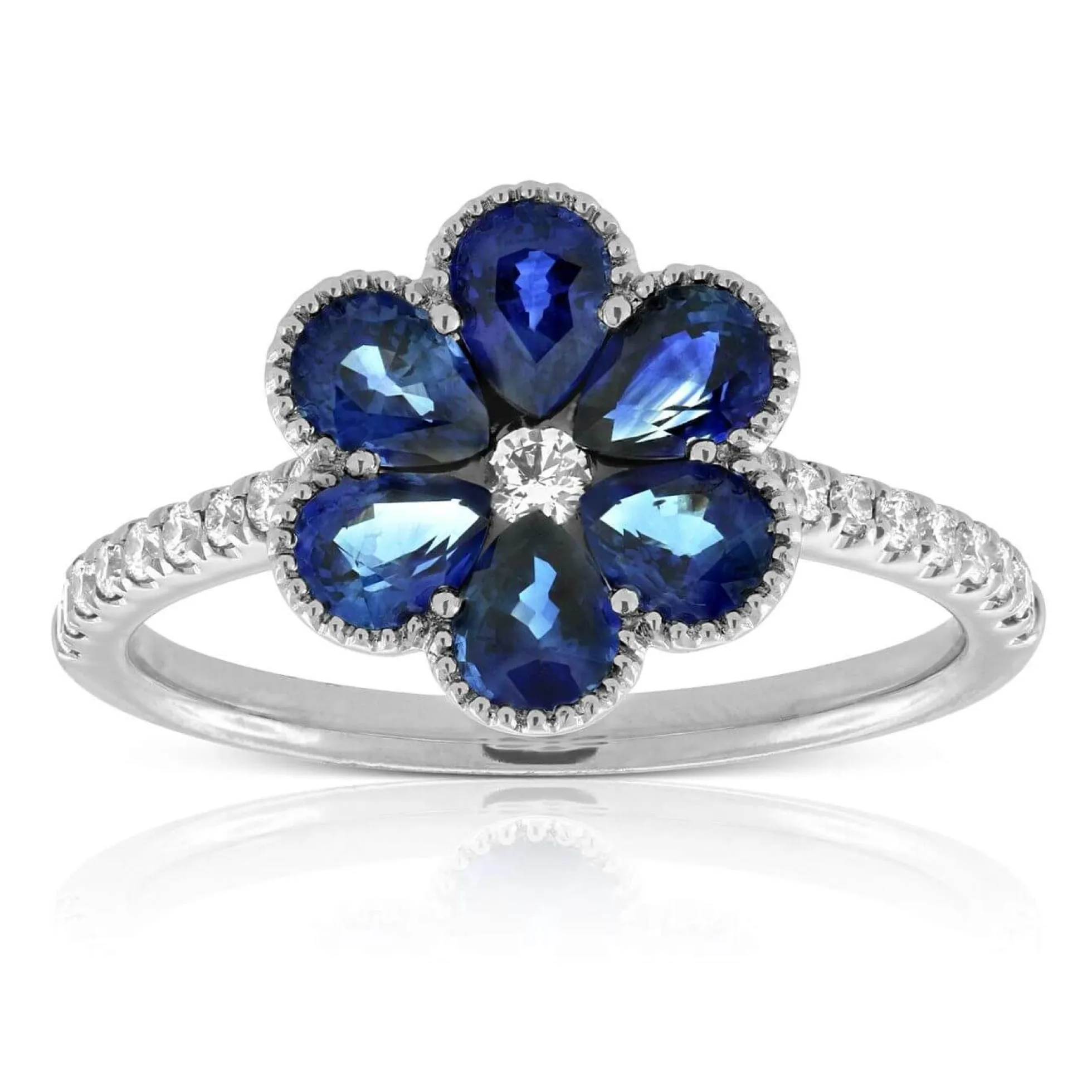Sapphire & Diamond Flower Ring 14K