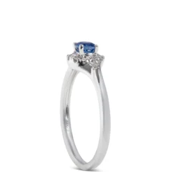 Sapphire & Diamond Halo Swirl Ring 14K