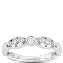 Scalloped Diamond Band, 14K White Gold