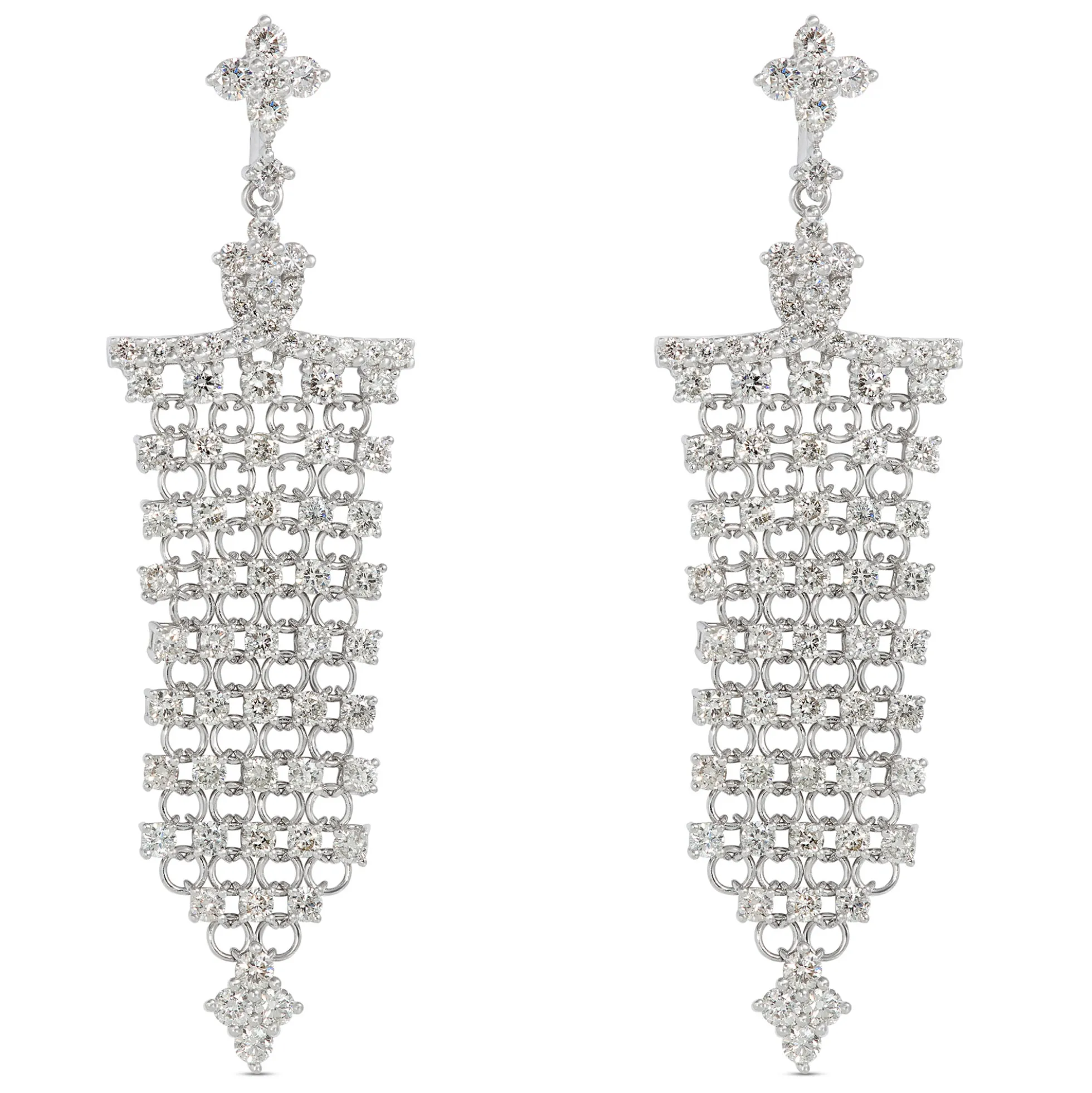 Silk Mesh Diamond Earrings, 14K White Gold