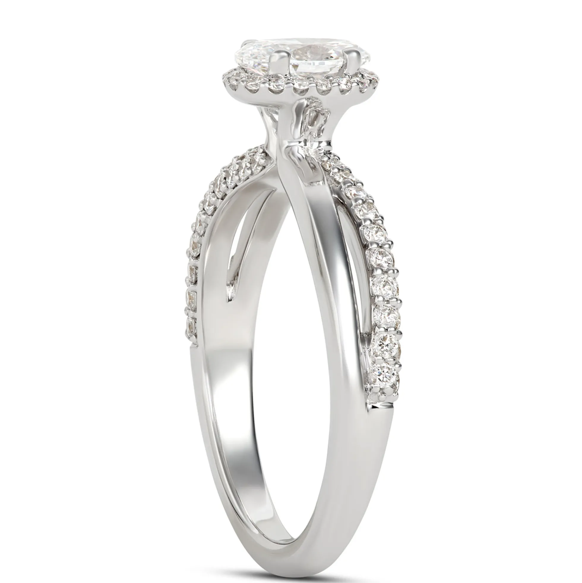 Split-Shank Oval Diamond Engagement Ring, 14k White Gold